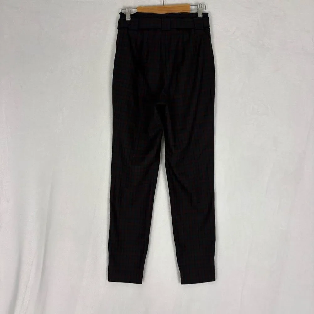 Express Maroon & Blue Plaid Ankle High‎ Rise Dress Pants Size 2 Long